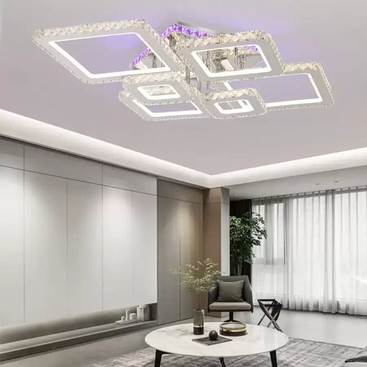 LED luster s diaľkovým ovládaním a krištáľom NOVA RHOMBA RGB 178W, 6 štvorcových, studené/teplé/neutrálne svetlo, stmievateľné, lesklý chróm
