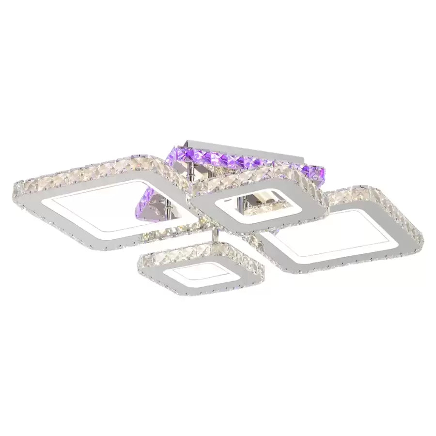 LED luster s diaľkovým ovládaním a krištáľom NOVA RHOMBA RGB 60W, 4 štvorce, studené/teplé/neutrálne svetlo, stmievateľné, lesklý chróm