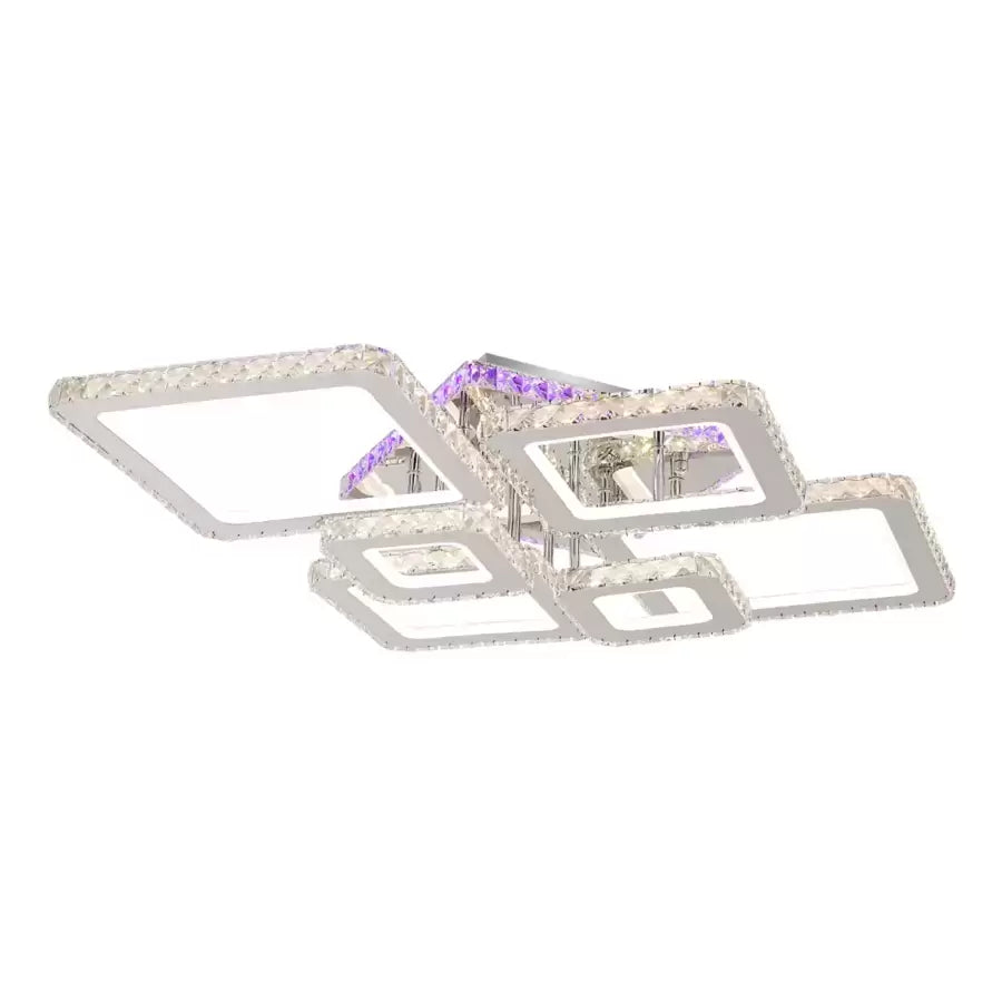 LED luster s diaľkovým ovládaním a krištáľom NOVA RHOMBA RGB 178W, 6 štvorcových, studené/teplé/neutrálne svetlo, stmievateľné, lesklý chróm