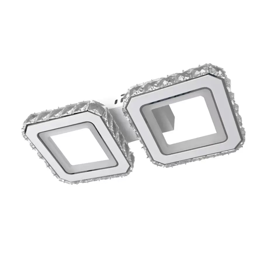 LED luster s diaľkovým ovládaním a kryštálom QUADRIS 24W, 2 štvorce, studené/teplé/neutrálne svetlo, stmievateľné, biela