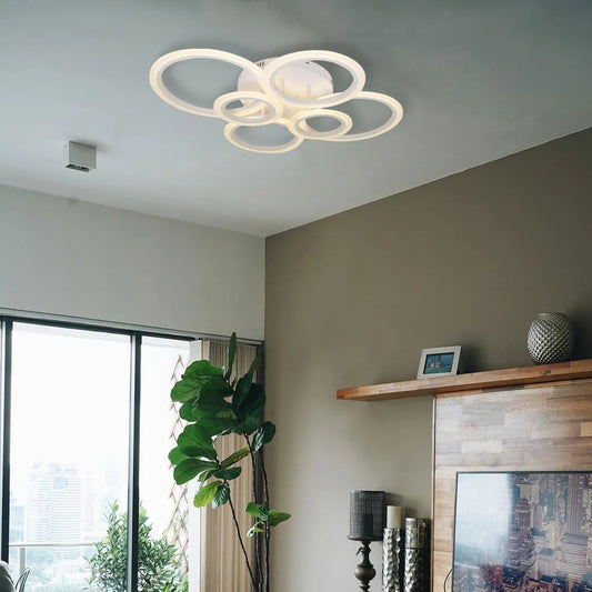 LED luster s diaľkovým ovládaním BETTY 82W, 6 kruhov, studené/teplé/neutrálne svetlo, stmievateľné, biela