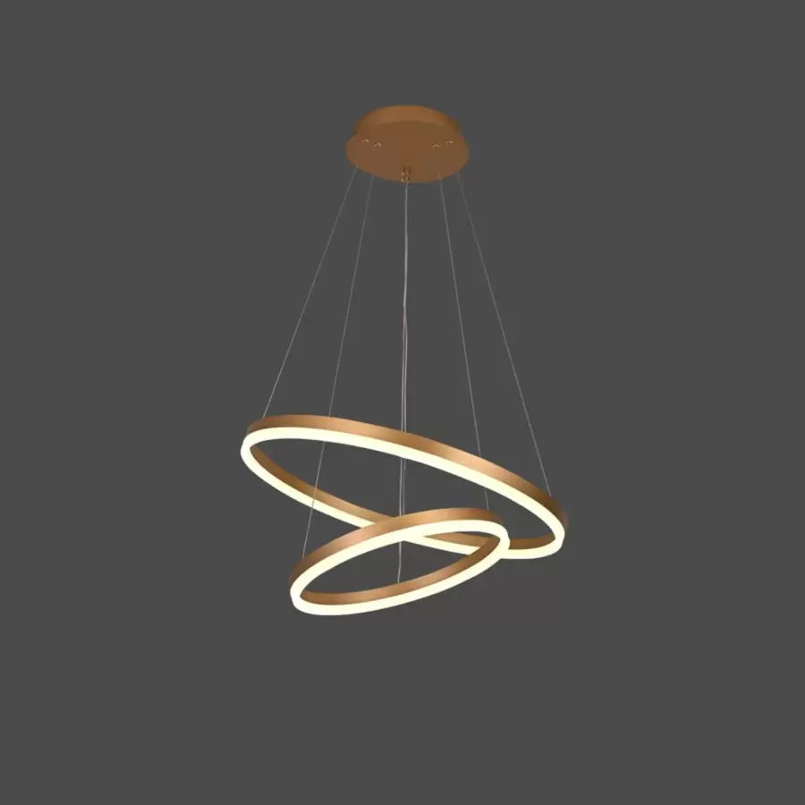 Závesný LED luster s diaľkovým ovládaním CHRISTINE, 42W, 2 kruhy, studené/teplé/neutrálne svetlo, stmievateľné, lesklé zlaté, nastaviteľná výška