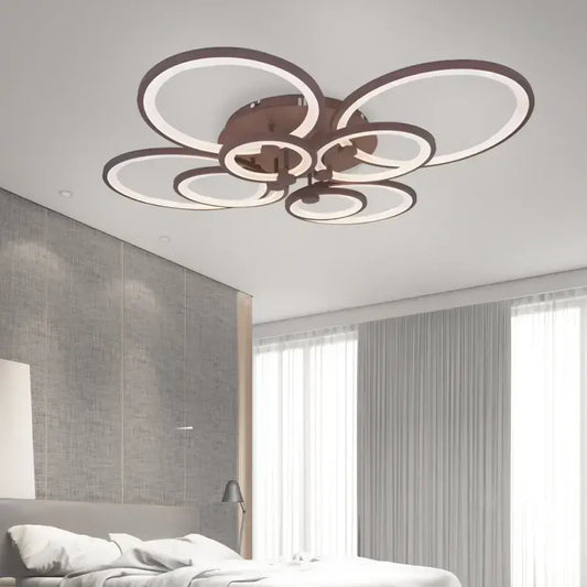 LED luster s diaľkovým ovládaním ALANI 200W, 8 kruhov, studené/teplé/neutrálne svetlo, stmievateľné, hnedá