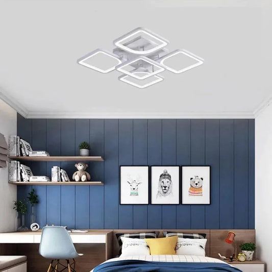 LED luster s diaľkovým ovládaním FELY 80W, 5 štvorcov, studené/teplé/neutrálne svetlo, stmievateľné, biela