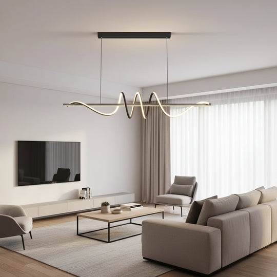 Závesný LED luster s diaľkovým ovládaním RIBBON 64W, lineárne, studené/teplé/neutrálne svetlo, stmievateľné, čierne, výškovo nastaviteľné LED lustre s diaľkovým ovládaním Predvolený názov Alessandro Design