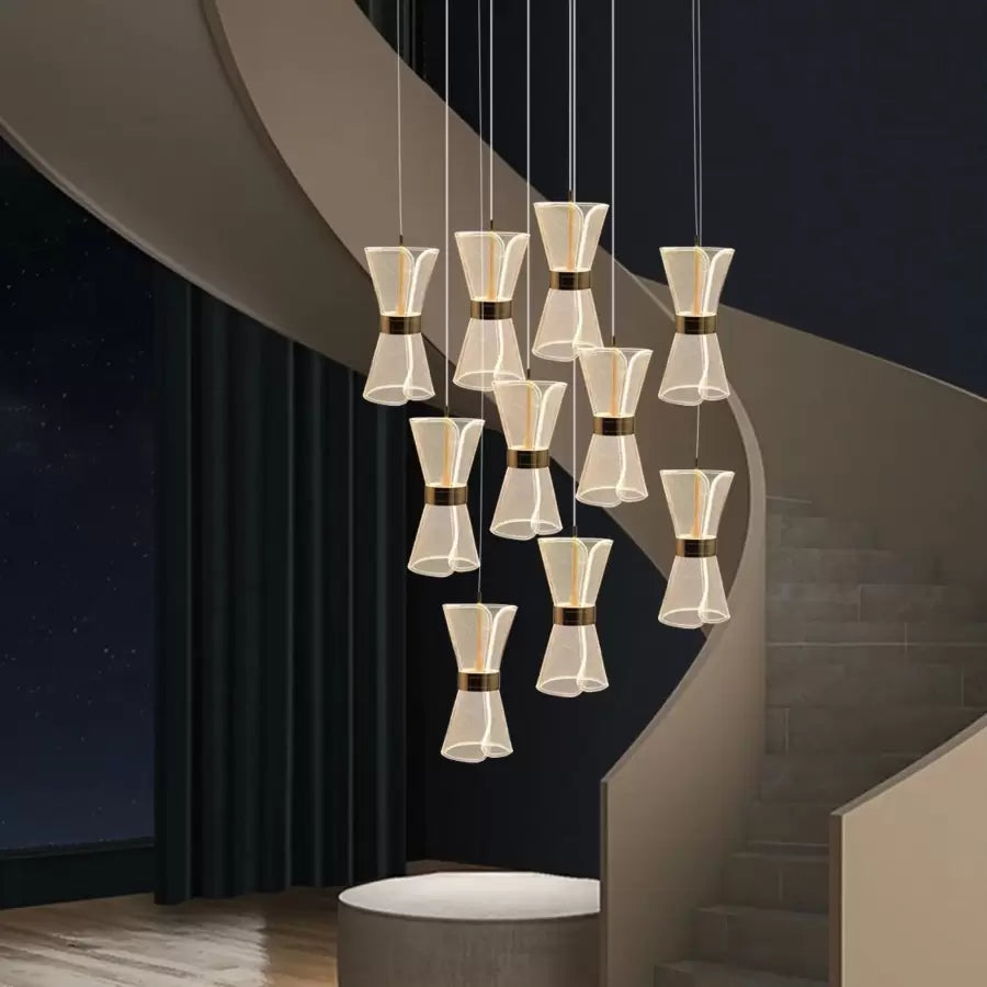 Závesný LED luster s diaľkovým ovládaním JEROME 58W, 10 prvkov, studené/teplé/neutrálne svetlo, stmievateľné, zlaté, výškovo nastaviteľné