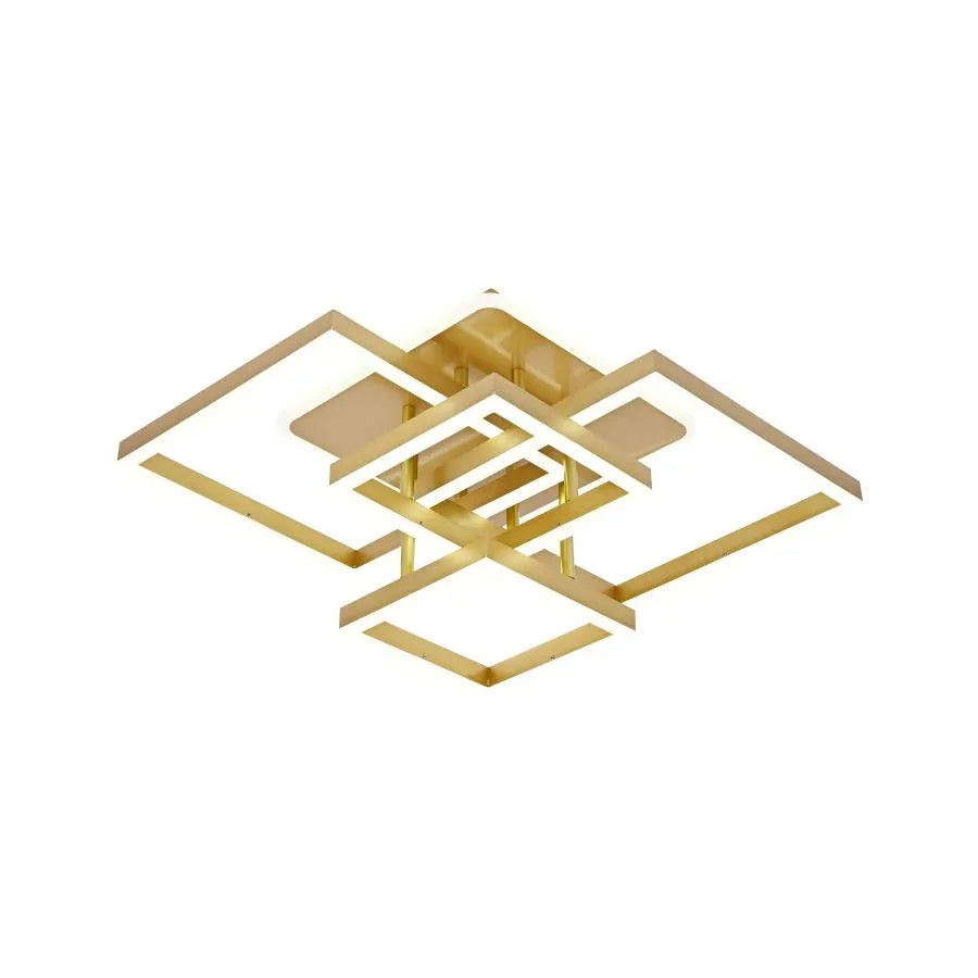 LED luster s diaľkovým ovládaním LELAHEL 190W, 4 štvorce, studené/teplé/neutrálne svetlo, stmievateľné, zlaté