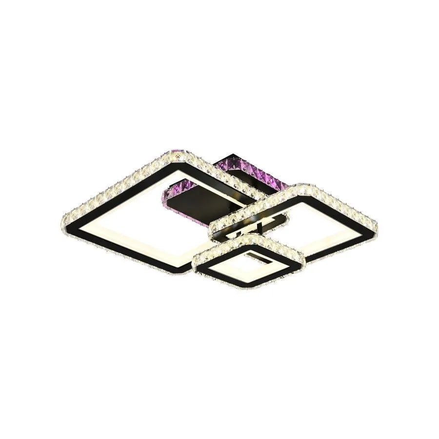 LED luster s diaľkovým ovládaním a krištáľom BLAKELY RGB 166W, 3 štvorce, studené/teplé/neutrálne svetlo, stmievateľné, čierny
