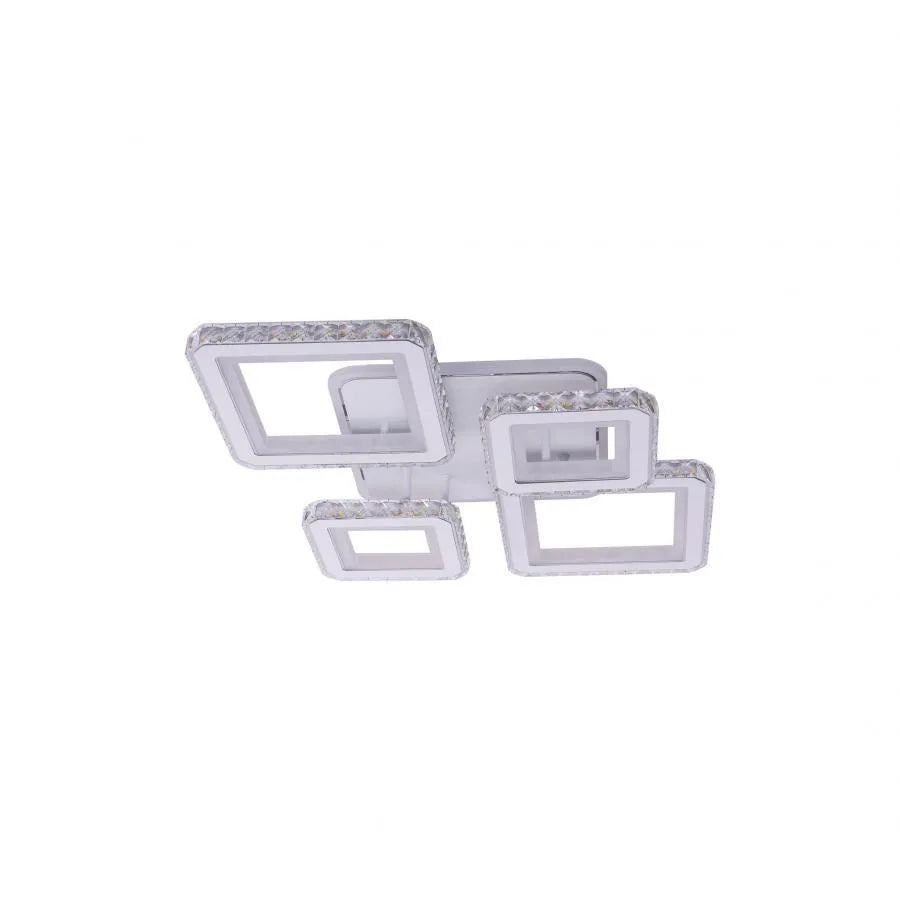 LED luster s diaľkovým ovládaním a krištáľovým QUADRIS RGB, 78W, 4 štvorce, studené/teplé/neutrálne svetlo, stmievateľné, biela