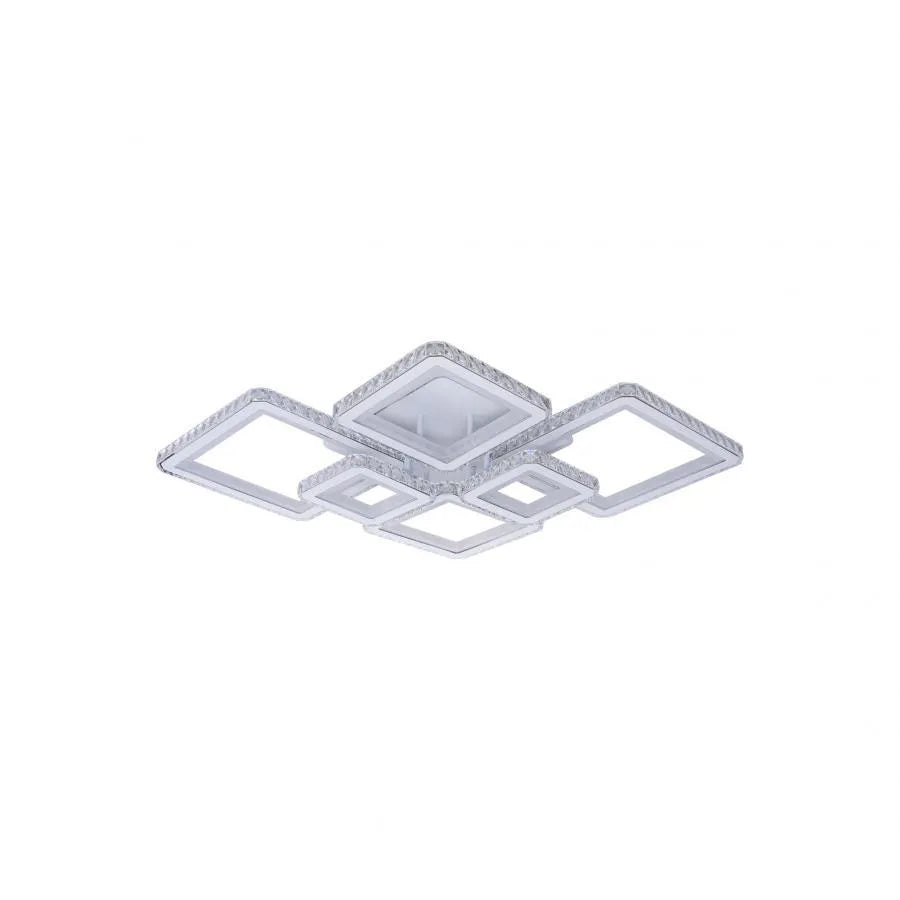 LED luster s diaľkovým ovládaním a kryštálom QUADRIS RGB 170W, 6 štvorcových, studené/teplé/neutrálne svetlo, stmievateľné, biely