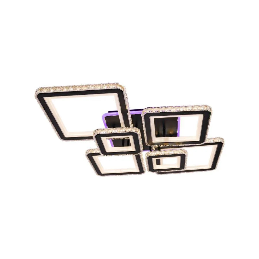 LED luster s diaľkovým ovládaním a krištáľovým QUADRIS RGB 330W, 6 štvorcových, studené/teplé/neutrálne svetlo, stmievateľné, čierny