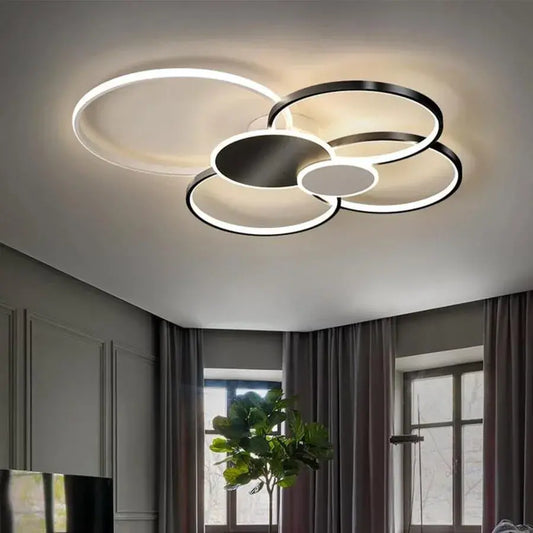 LED luster s diaľkovým ovládaním KILLIAN 74W, 6 kruhov, studené/teplé/neutrálne svetlo, stmievateľné, čierna biela