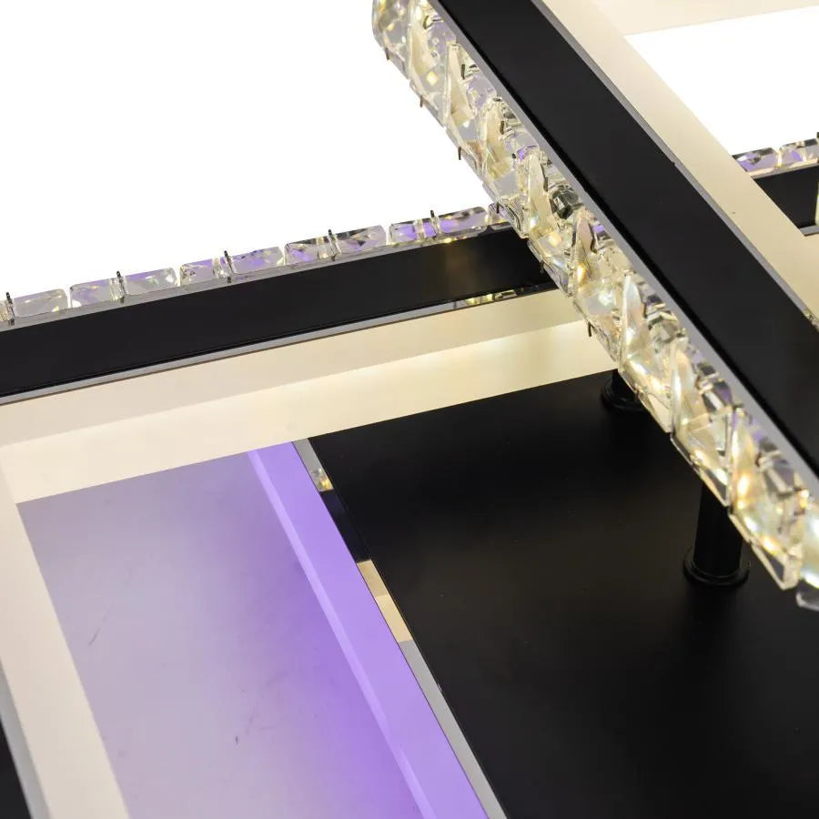 LED luster s diaľkovým ovládaním a krištáľom LEILA 154W, 3 štvorce, studené/teplé/neutrálne svetlo, stmievateľné, lesklý čierny chróm