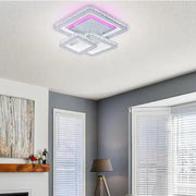 LED luster s diaľkovým ovládaním a krištáľom LEILA 154W, 3 štvorce, studené/teplé/neutrálne svetlo, stmievateľné, lesklá chrómová biela