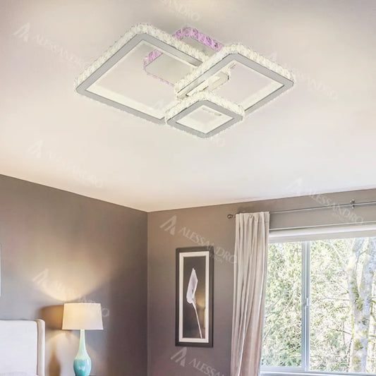 LED luster s diaľkovým ovládaním a krištáľom BLAKELY RGB 166W, 3 štvorce, studené/teplé/neutrálne svetlo, stmievateľné, biela