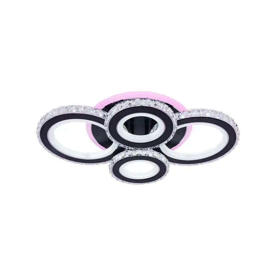 LED luster s diaľkovým ovládaním a krištáľom NOVA ROTONDA RGB 68W, 4 kruhy, studené/teplé/neutrálne svetlo, stmievateľné, čierny