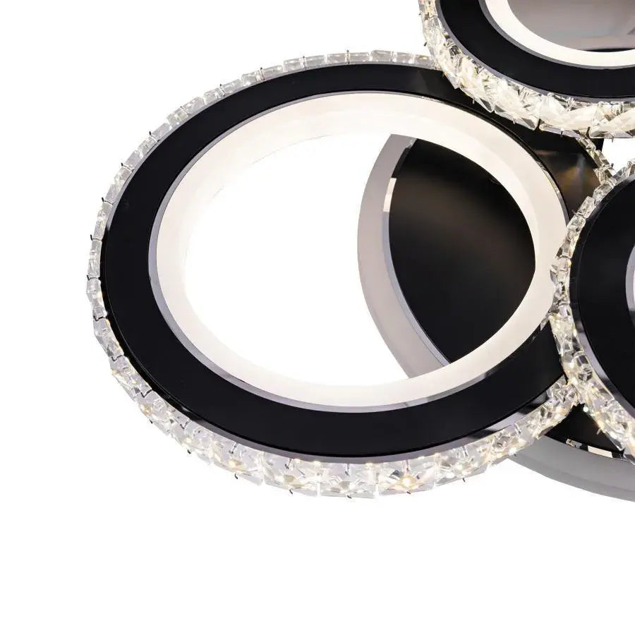 LED luster s diaľkovým ovládaním a krištáľom NOVA ROTONDA RGB 68W, 4 kruhy, studené/teplé/neutrálne svetlo, stmievateľné, čierny