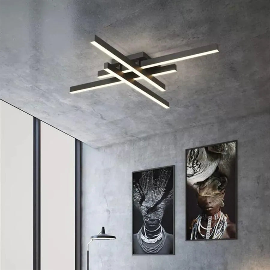 LED luster s diaľkovým ovládaním MORA 80W, 4 Elements, Lineárny, Studené/Teplé/Neutrálne svetlo, Stmievateľné, Čierny