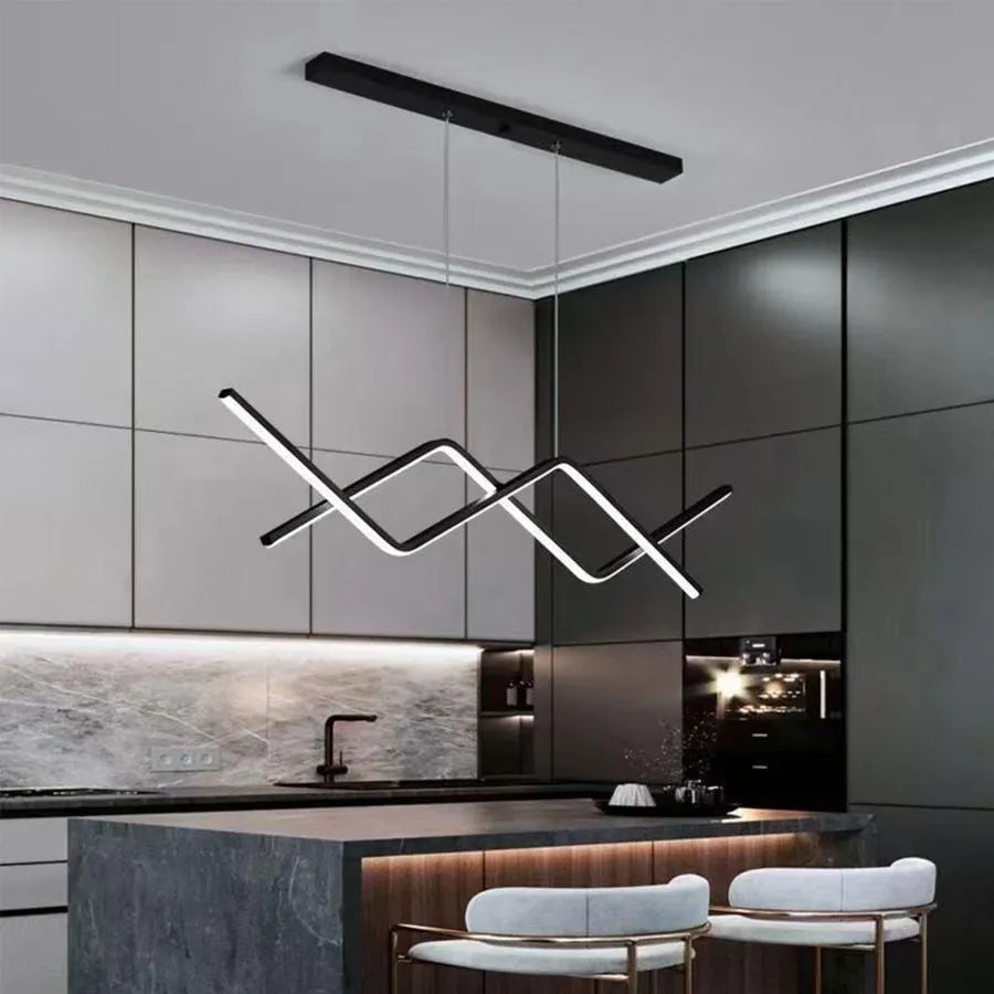 Závesný LED luster s diaľkovým ovládaním ZIGZAG 48W, studené/teplé/neutrálne svetlo, stmievateľné, čierne, výškovo nastaviteľné