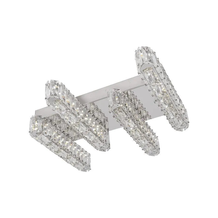 LED luster s diaľkovým ovládaním a krištáľom PRISCILA 80W, 4 prvky, lineárny, studené/teplé/neutrálne svetlo, stmievateľné, lesklý chróm