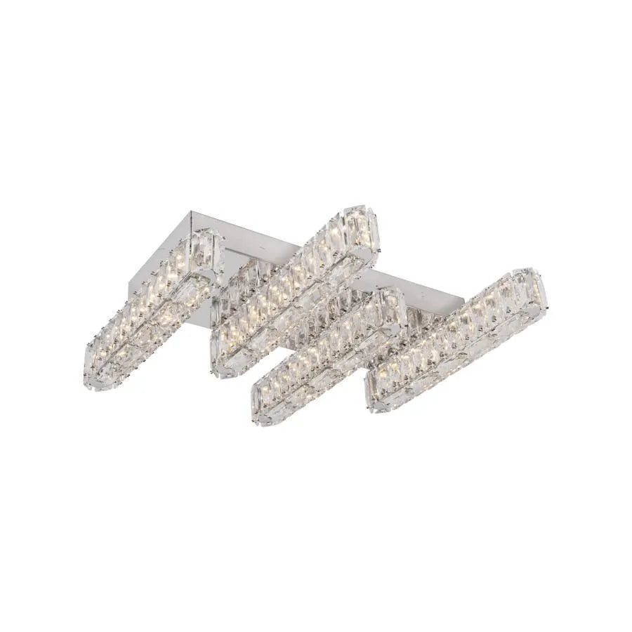 LED luster s diaľkovým ovládaním a krištáľom PRISCILA 80W, 4 prvky, lineárny, studené/teplé/neutrálne svetlo, stmievateľné, lesklý chróm