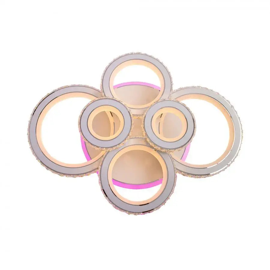 LED luster s diaľkovým ovládaním a krištáľom NOVA ROTONDA RGB 154W, 6 kruhov, studené/teplé/neutrálne svetlo, stmievateľné, biela