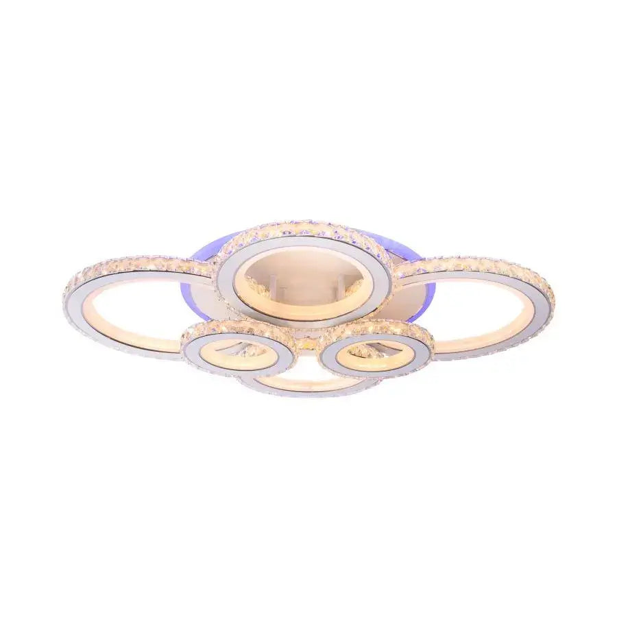 LED luster s diaľkovým ovládaním a krištáľom NOVA ROTONDA RGB 154W, 6 kruhov, studené/teplé/neutrálne svetlo, stmievateľné, biela