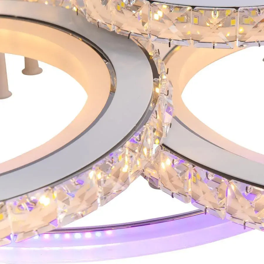 LED luster s diaľkovým ovládaním a krištáľom NOVA ROTONDA RGB 154W, 6 kruhov, studené/teplé/neutrálne svetlo, stmievateľné, biela