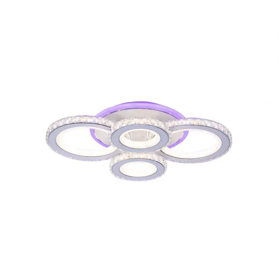 LED luster s diaľkovým ovládaním a krištáľom NOVA ROTONDA RGB 86W, 4 kruhy, studené/teplé/neutrálne svetlo, stmievateľné, biela