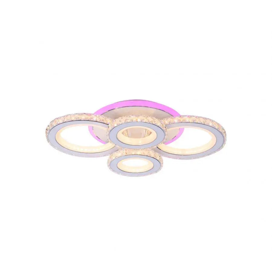 LED luster s diaľkovým ovládaním a krištáľom NOVA ROTONDA RGB 86W, 4 kruhy, studené/teplé/neutrálne svetlo, stmievateľné, biela