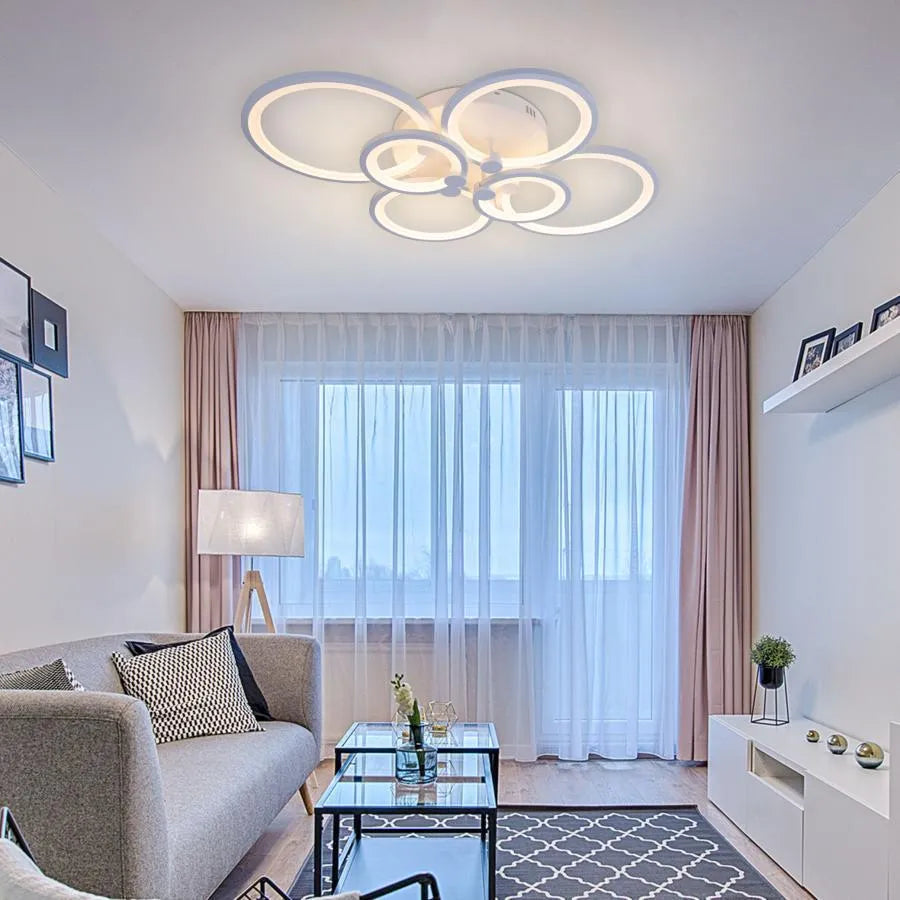 LED luster s diaľkovým ovládaním ALANI 168W, 6 kruhov, studené/teplé/neutrálne svetlo, stmievateľné, biela