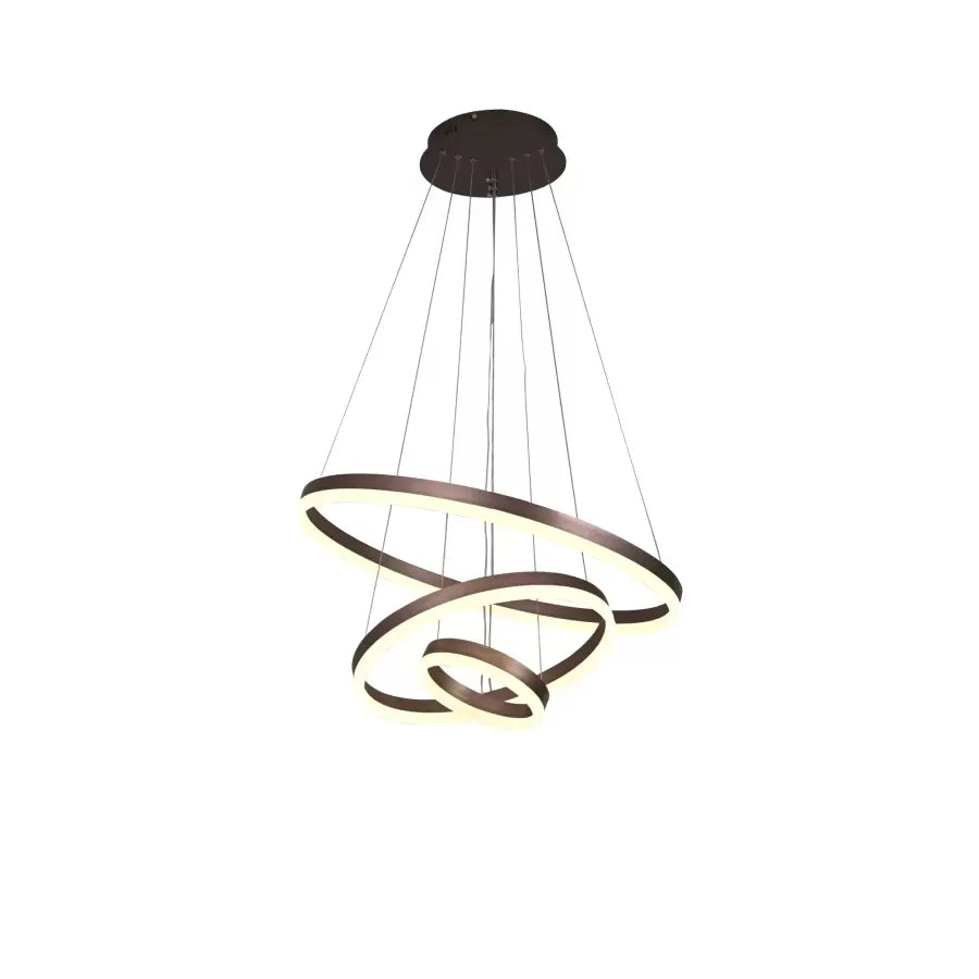 Závesný LED luster s diaľkovým ovládaním EMANUELLE 152W, 3 kruhy, Studené/Teplé/Neutrálne svetlo, Stmievateľné, Hnedý, Výškovo nastaviteľný