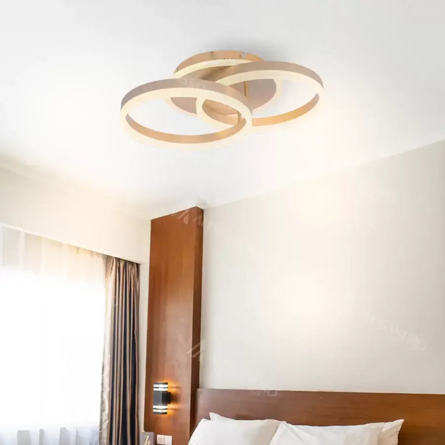 LED túžba s diaľkovým ovládaním Lyra, 120 W, 2 kruhy, stmievanie, kefované zlato, studené/horúce/neutrálne svetlo