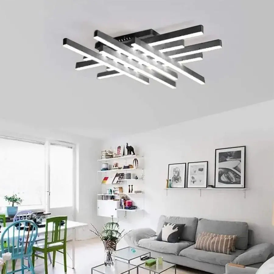 LED luster s diaľkovým ovládaním MORA 160W, 8 prvkov, lineárne, studené/teplé/neutrálne svetlo, stmievateľné, čierny