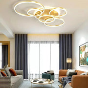 LED luster s diaľkovým ovládaním LYRA 248W, 5 kruhov, studené/teplé/neutrálne svetlo, stmievateľné, brúsené zlato
