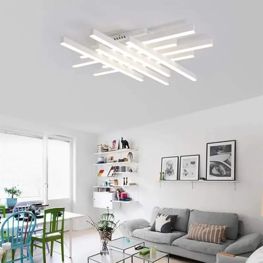 LED luster s diaľkovým ovládaním MORA 160W, 8 prvkov, lineárne, studené/teplé/neutrálne svetlo, stmievateľné, biela