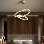 Závesný LED luster s diaľkovým ovládaním AZARIAH 112W, 2 kruhy, Studené/Teplé/Neutrálne svetlo, Stmievateľné, Lesklý zlatý, Nastaviteľná výška