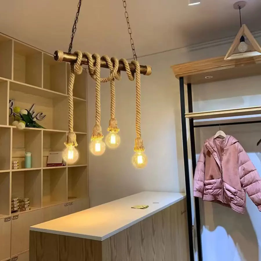 Vintage luster s pedro lanom, 4 x E27 zatvorené drevo