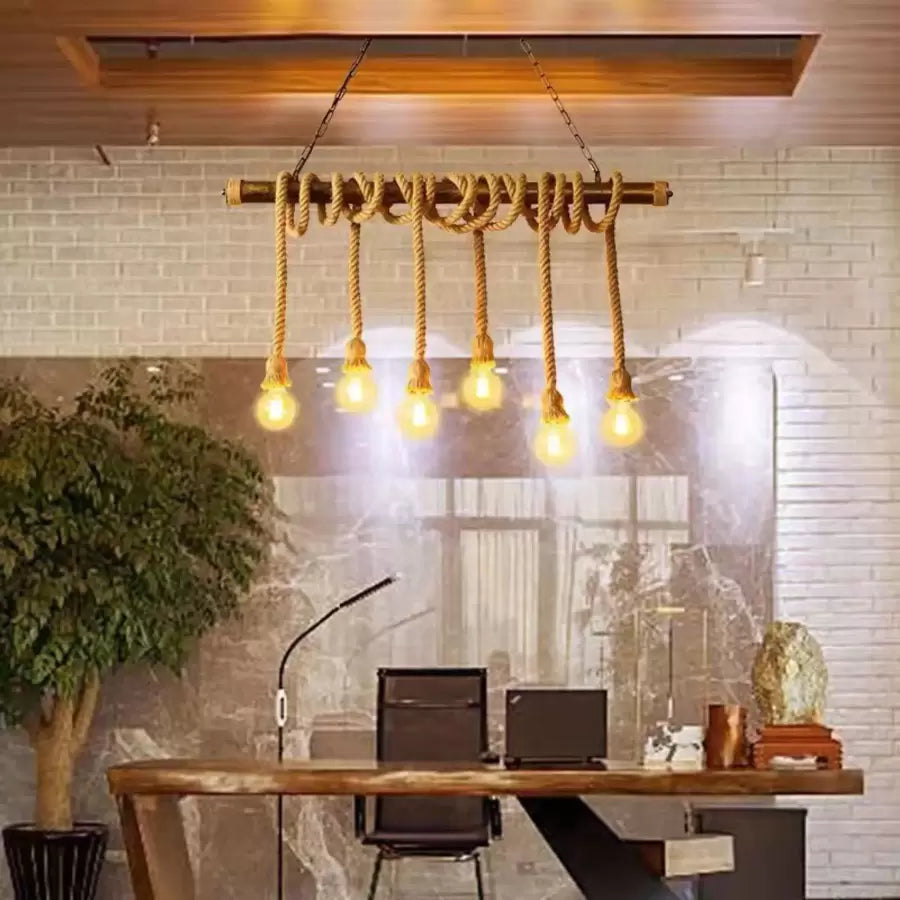 Vintage luster s pedro lanom, 6 x E27 zatvorené drevo