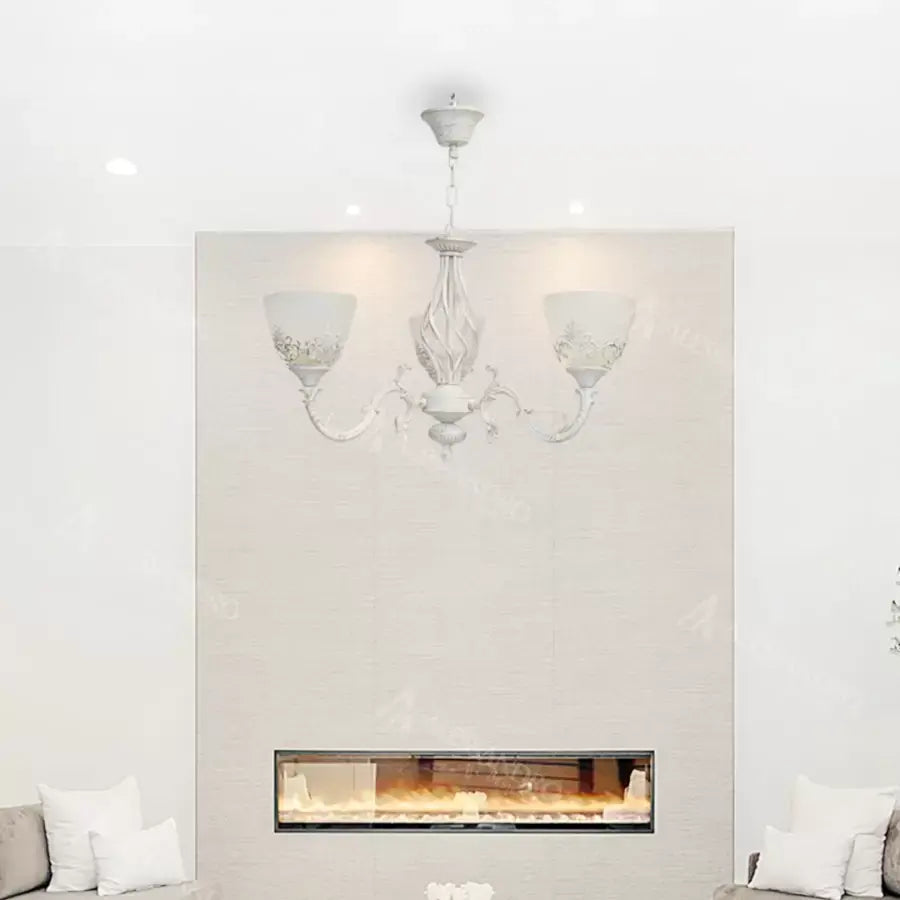 VINTAGE Luster, Závesný typ s ramenami, COTTAGE, Kruhový, 3xE27, Sklo a kov, Biely