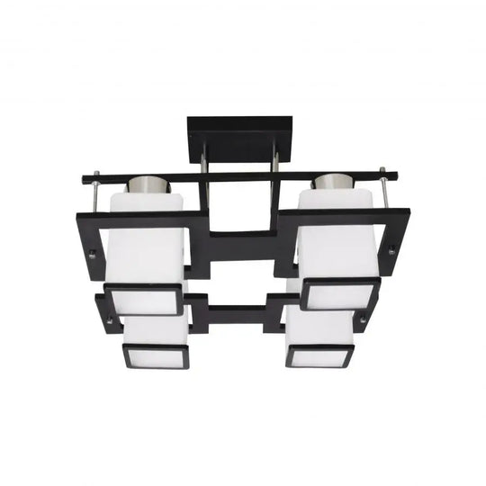 Aramis Klasický luster s drevom, štvorcové tienidlo, 4 X E27 objímka, biela / čierna Klasické lustre Predvolený názov Alessandro Design