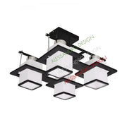 Aramis klasický luster s drevom, štvorcové tienidlo, 4 x E27 objímka, biela / čierna