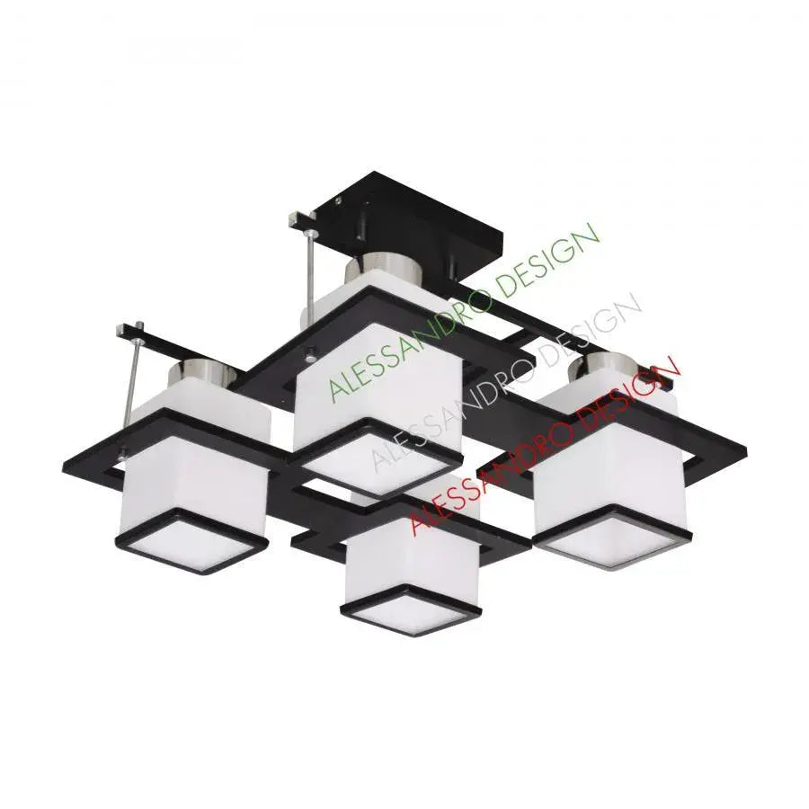 Aramis klasický luster s drevom, štvorcové tienidlo, 4 x E27 objímka, biela / čierna