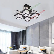 Aramis klasický luster s drevom, štvorcové tienidlo, 4 x E27 objímka, biela / čierna