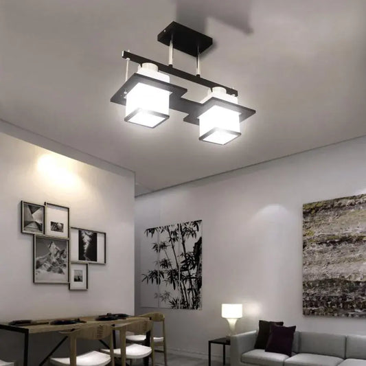 Klasický luster Aramis s dreveným štvorcovým tienidlom 2X E27 biely čierny