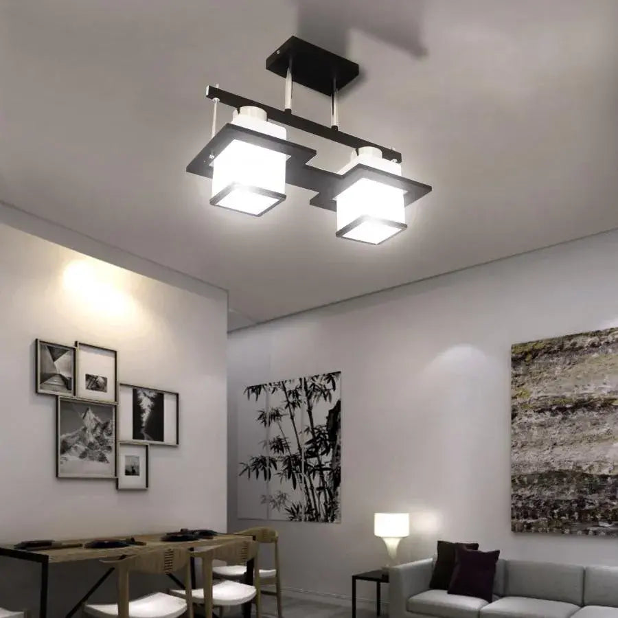 Klasický luster Aramis s dreveným štvorcovým tienidlom 2X E27 biely čierny