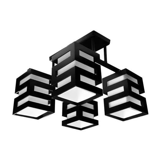 VANJA drevený luster, štvorcové tienidlo, 4 X E27 objímka, biela / čierna Klasické lustre Predvolený názov Alessandro Design