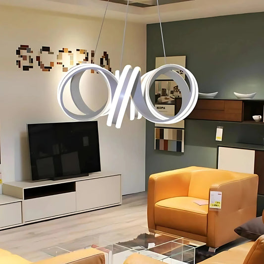 Závesný LED luster s diaľkovým ovládaním INFINITY TWIST 180W, vlnité, studené/teplé/neutrálne svetlo, stmievateľné, biele, výškovo nastaviteľné