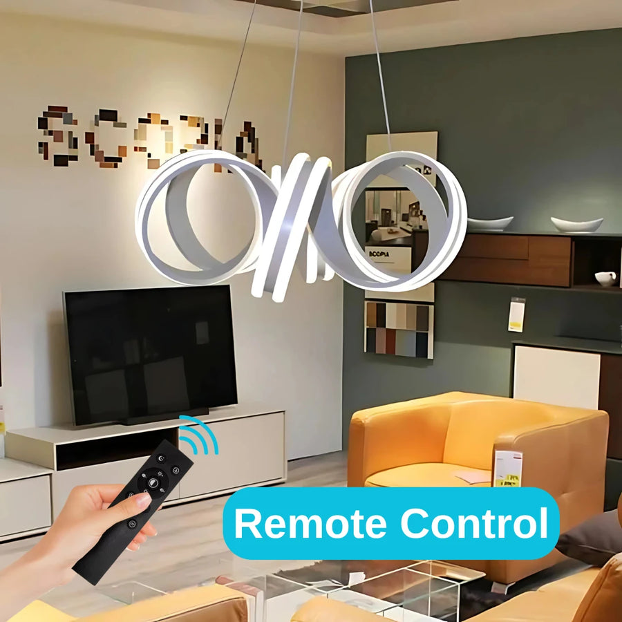 Závesný LED luster s diaľkovým ovládaním INFINITY TWIST 180W, vlnité, studené/teplé/neutrálne svetlo, stmievateľné, biele, výškovo nastaviteľné