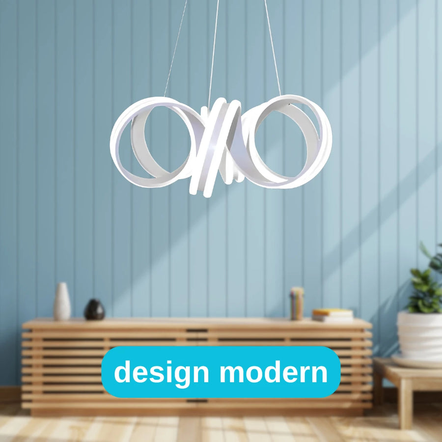 Závesný LED luster s diaľkovým ovládaním INFINITY TWIST 180W, vlnité, studené/teplé/neutrálne svetlo, stmievateľné, biele, výškovo nastaviteľné